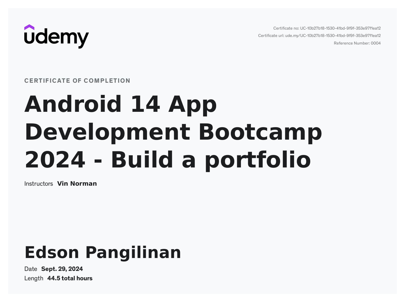 App Development Course Certificate