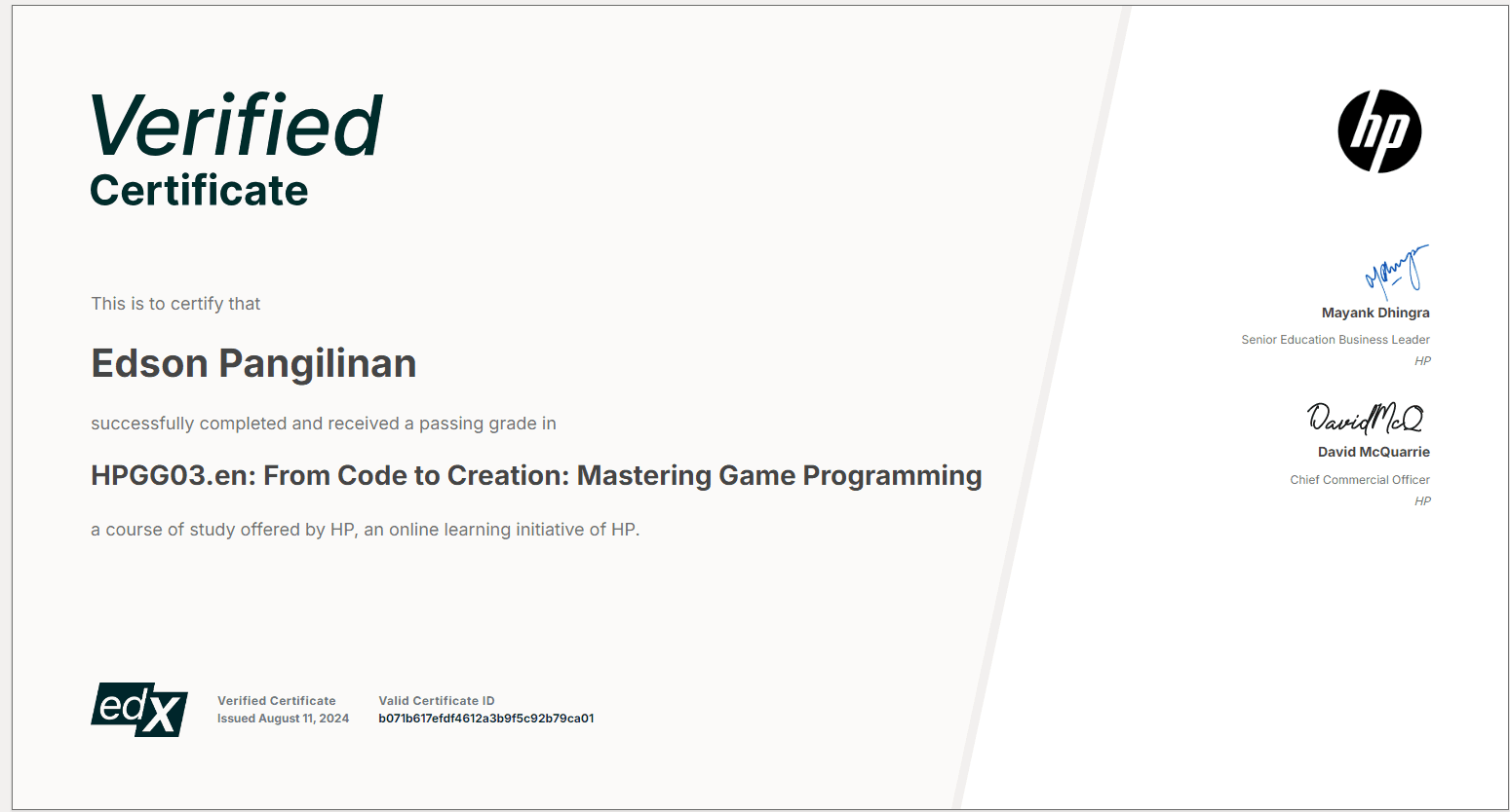EDX Game Development Certificate