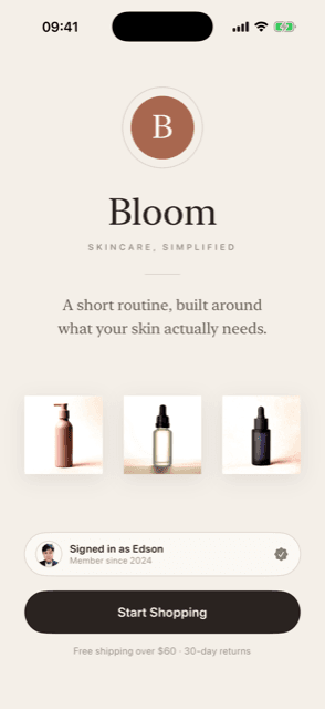 Bloom — Skincare storefront · Welcome
