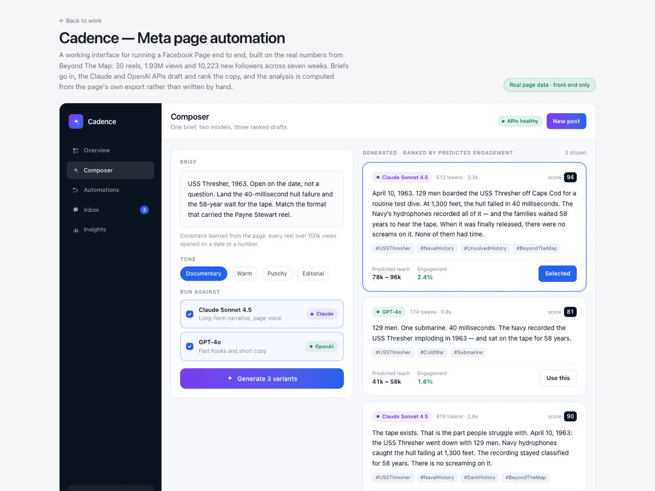 Cadence — Meta page automation · Composer