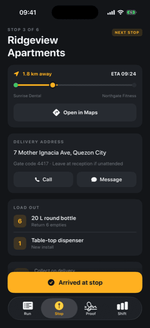 Route — Delivery & proof of delivery · Stop