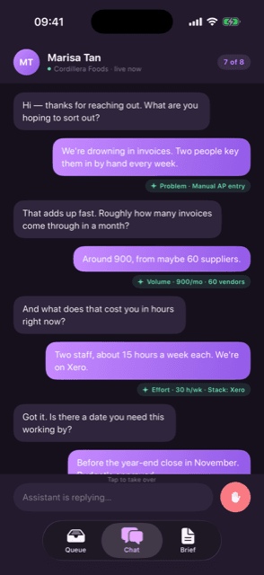 Triage — AI lead qualification · Chat
