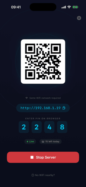 WiFly — iPhone to any computer · Broadcasting